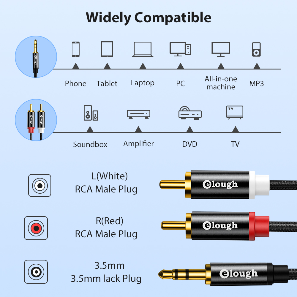 Elough RCA 케이블 AUX RCA 스피커 케이블 - Cable Extension 3.5 리뷰 및 가격